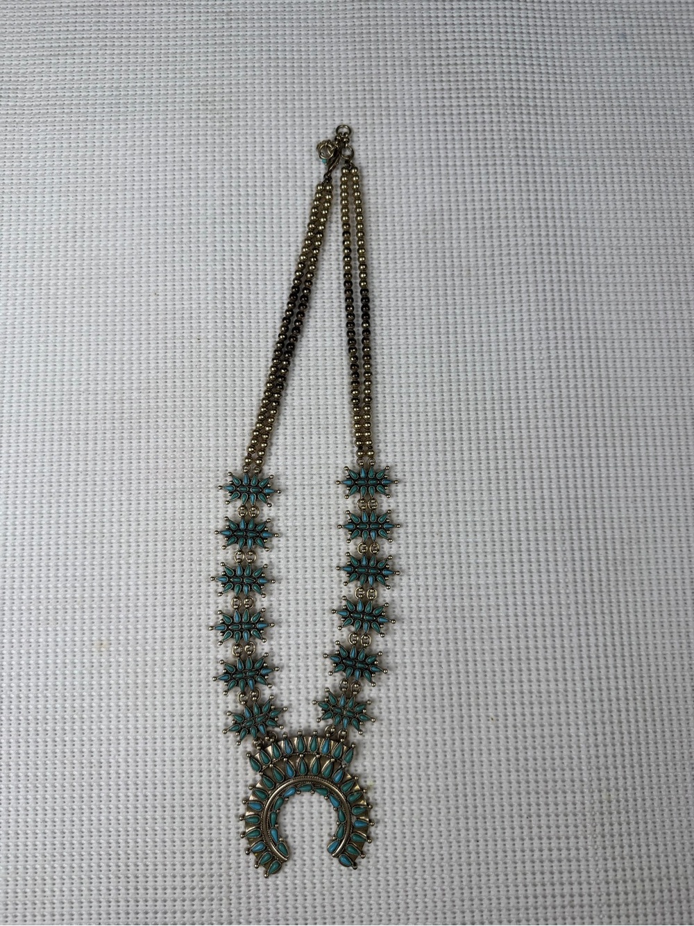 Faux Turquoise Statement Pendant Necklace - Squash Blossom Style - Picture 3 of 16